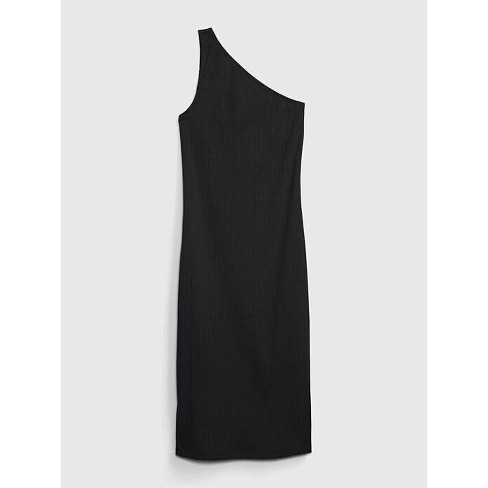 Gap One Shoulder Sleeveless  Rib Knit Midi Dress Woman's Black Size Large